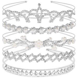 Teenitor 5Pcs Crystal Headband Set, Jewelry Rhinestone Women Girl Hair Style
